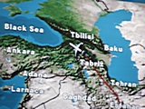 Wir überfliegen den Kaukasus in Richtung Heimat.